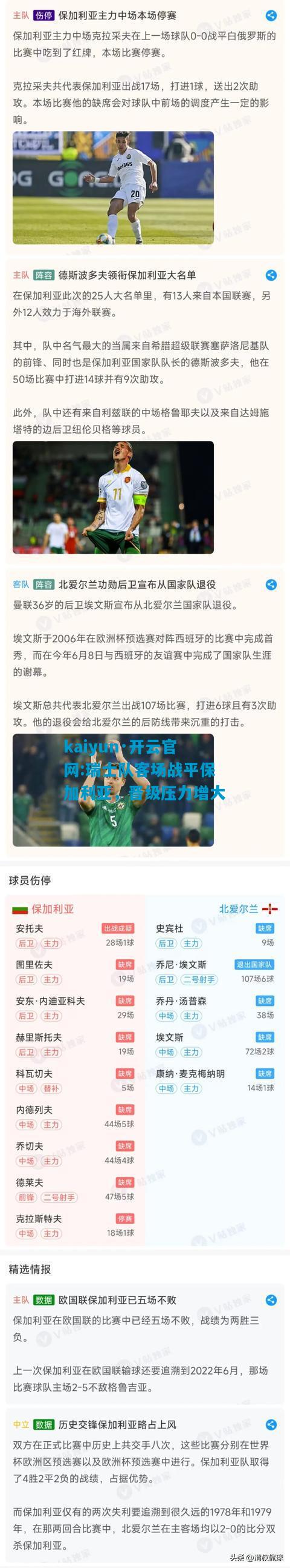 瑞士队客场战平保加利亚，晋级压力增大